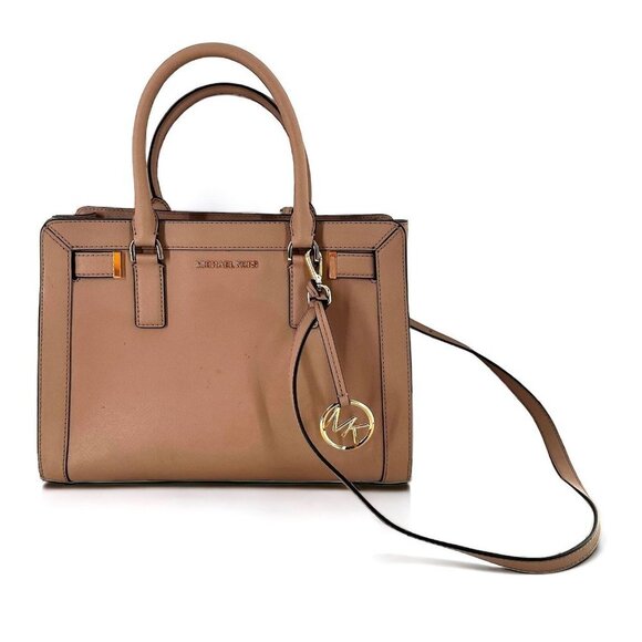 Michael Kors Blush Pink Saffiano Leather Satchel with Crossbody Strap Handbag - Picture 1 of 12